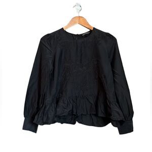 Zara silk blend black embroidered blouse